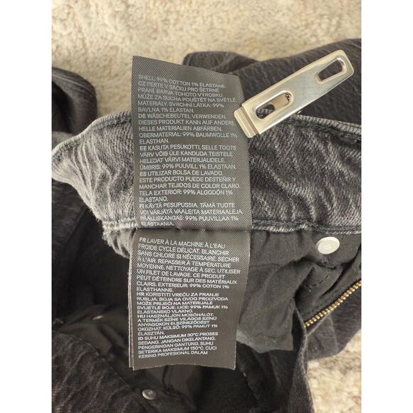 H&M Size 2 Denim Raw Hem Cotton Tapered Jeans Black Button Zip Pockets - Picture 11 of 12